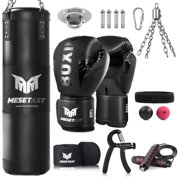 4ft Heavy Boxing Bag Set for Adults – Includes Gloves, Hand Wraps, and Training Accessories